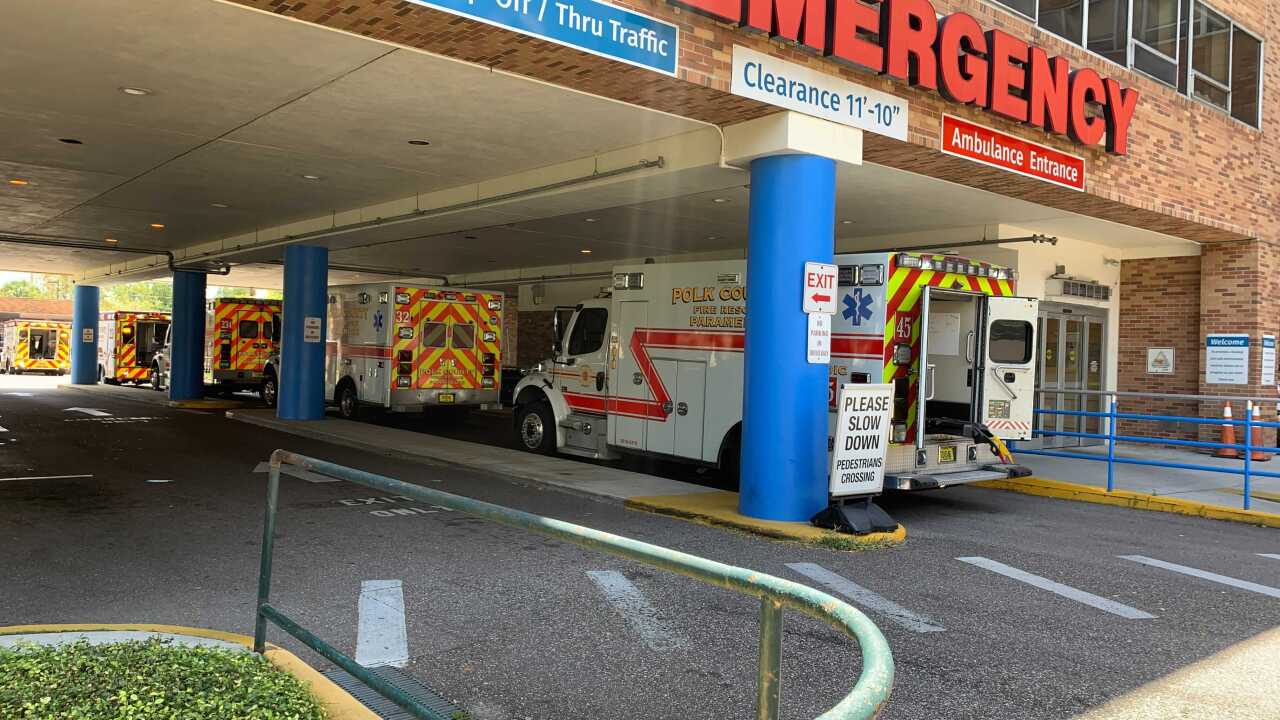 Hospital exterior with ambulance bay