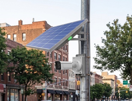 Solar-powered surveillance unit on a perimeter